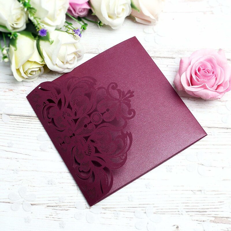 PONATIA 3 Folds Invitation Cards for Wedding Birthday Engagement Greeting Invitations Cards+ Free RSVP Cards (Burgundy )