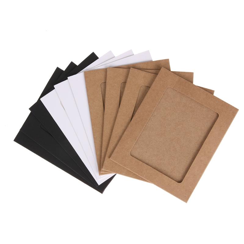 10 Pcs DIY Kraftpapier Fotolijst 3-5 inch Opknoping Muur Foto Fotolijst Kraftpapier Met Clips en Touw Voor Familie Geheugen: 3 color / 5 inch