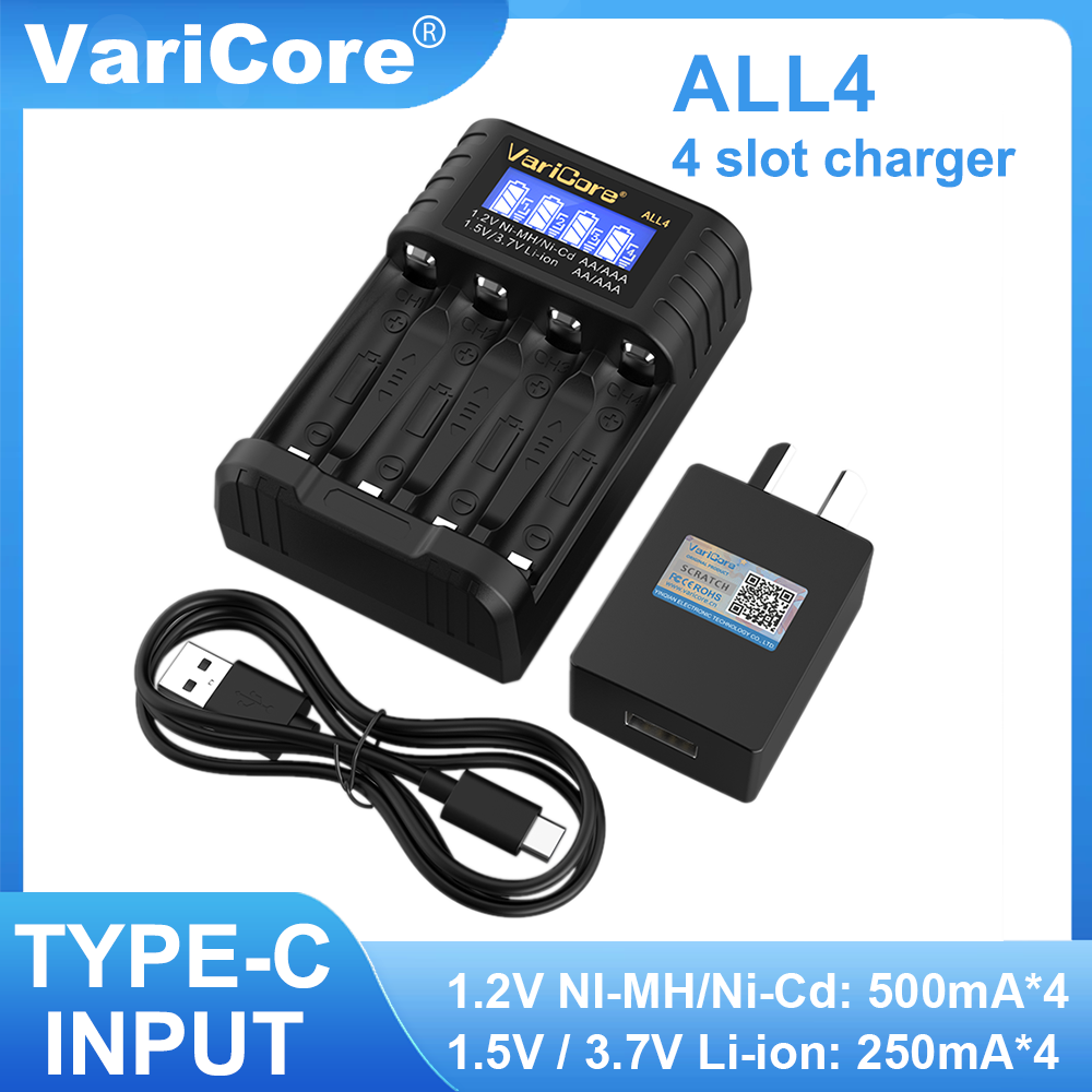 LiitoKala LII-CH4 4-slot Battery Charger for 3.7V 18650 21700 26650 18500 1.2V AA AAA NiMH 1.5V Lithium-ion battery: black