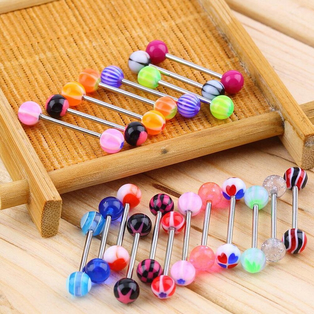 10/30/60/100Pcs Barbell Bar Tongue Piercing Cartilage Earrings Industrial Ring Colorful Body Jewelry Piercing