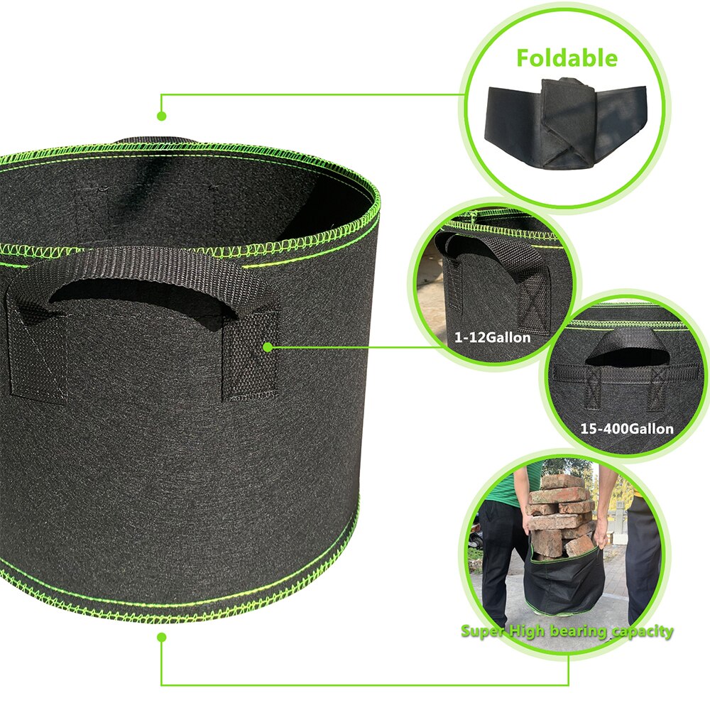 Ikke vevde tre stoff potter vokse bag rot beholder plante pose svart hånd med plante blomster potte fiberduk poser vokser kultur