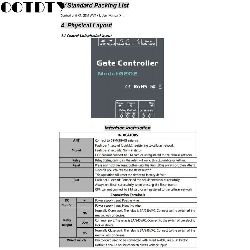 2G GSM G202 Gate Opener Relay Switch Industrial Machine Switch Access Controller Remote Control Door Opener Free Call