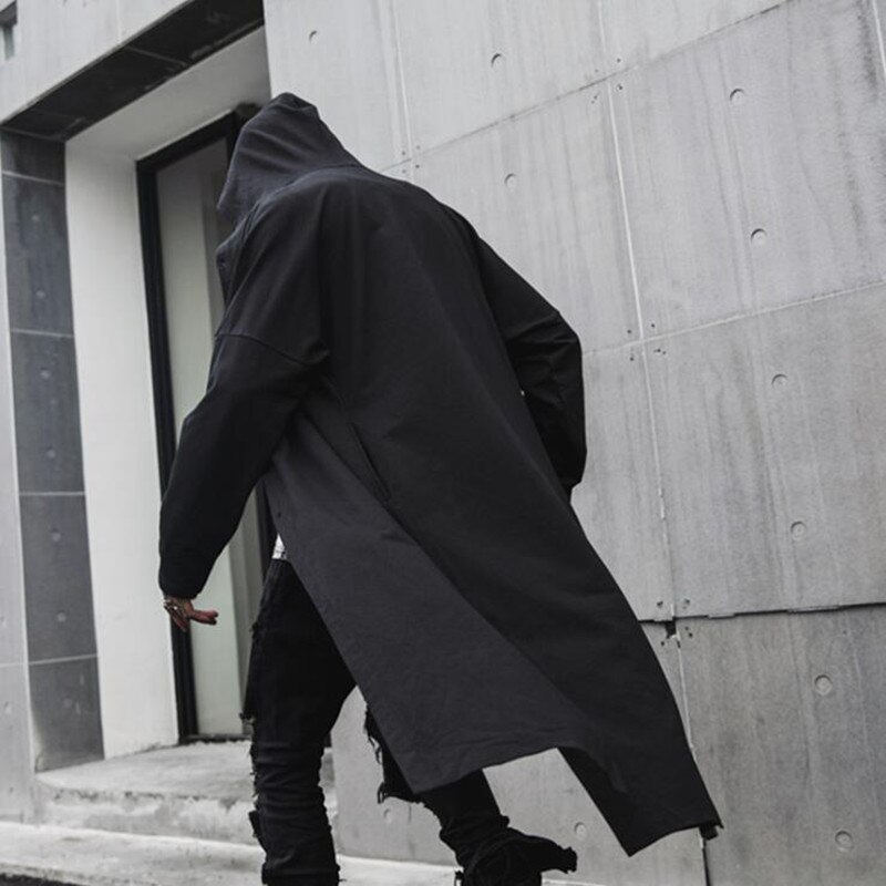 Herfst Mannen Goth Zwarte Lange Trenchcoat Man Harajuku Punk Hip Hop Lange Jas Vintage Gothic Stijl Mantel Пальто Мужское: M
