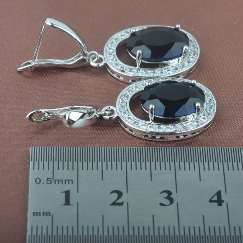 Blauwe zirkonia bruiloft dames sieraden sets zilverkleurige ring ketting en oorbellen set  tz096