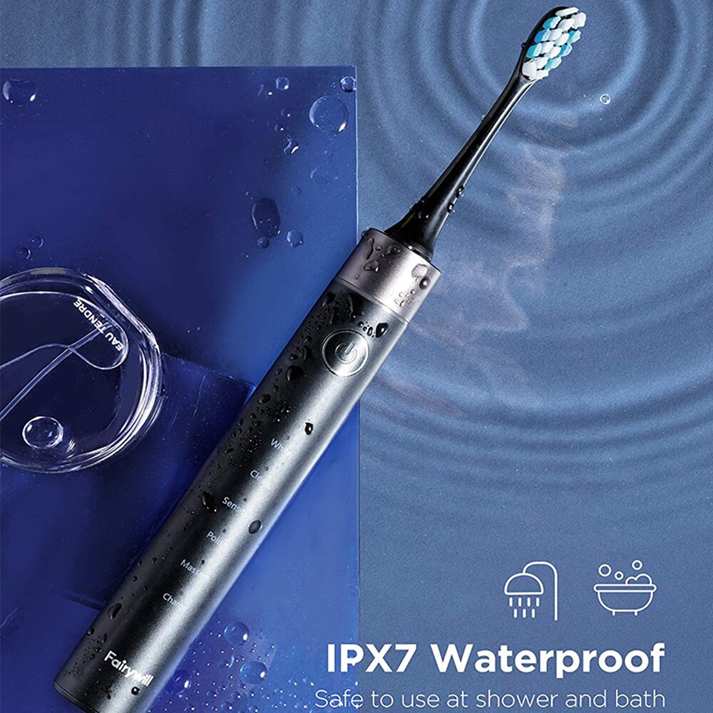 Fairywill-cepillo de dientes eléctrico P80 40.000 para adulto, microcepillos vibratorios con sensor de presión, cepillo de dientes electrónico impermeable