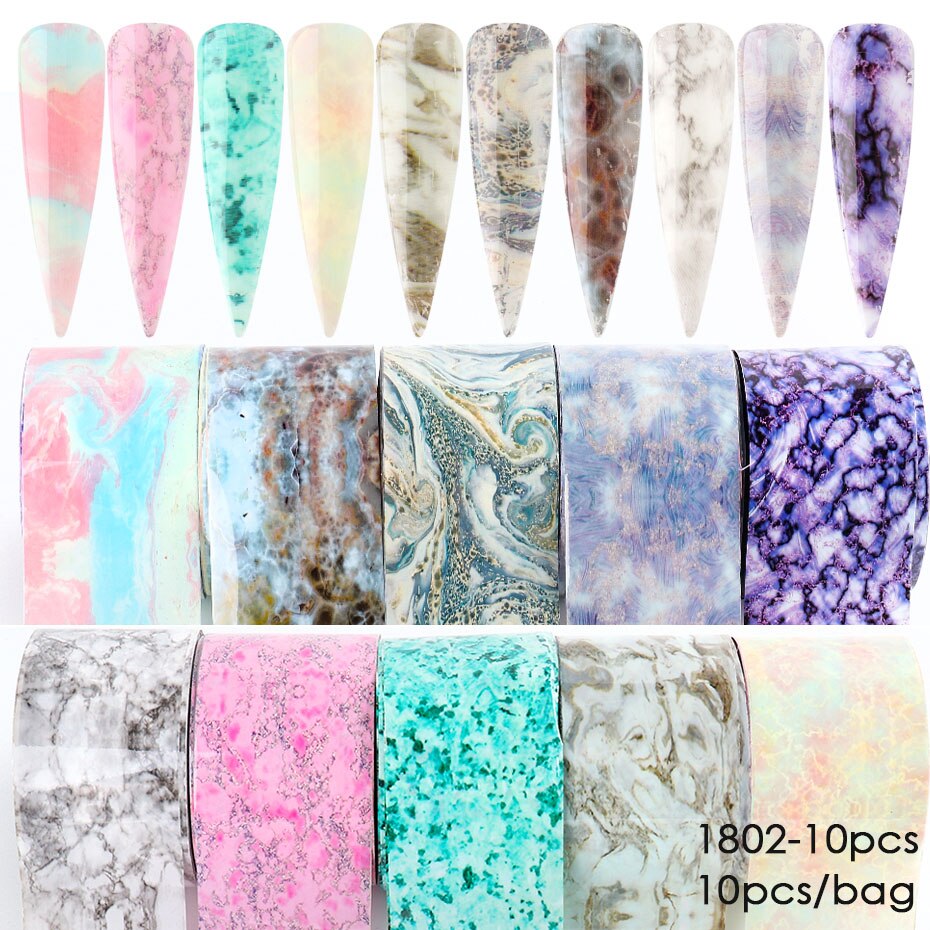 Marmor serie folier negle sæt gradient designs transfer negle klistermærker decals pink turkis mønster polish manicure indretning  be1802: 1802-10 stk pose