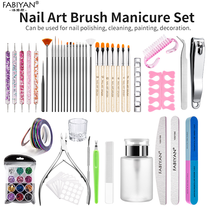 Ensemble de pinceaux pour Nail Art, Gel UV, peinture, sculpture, strass, points, séparateur d&#39;orteils, brosse à poussière, ciseaux, Kit de manucure