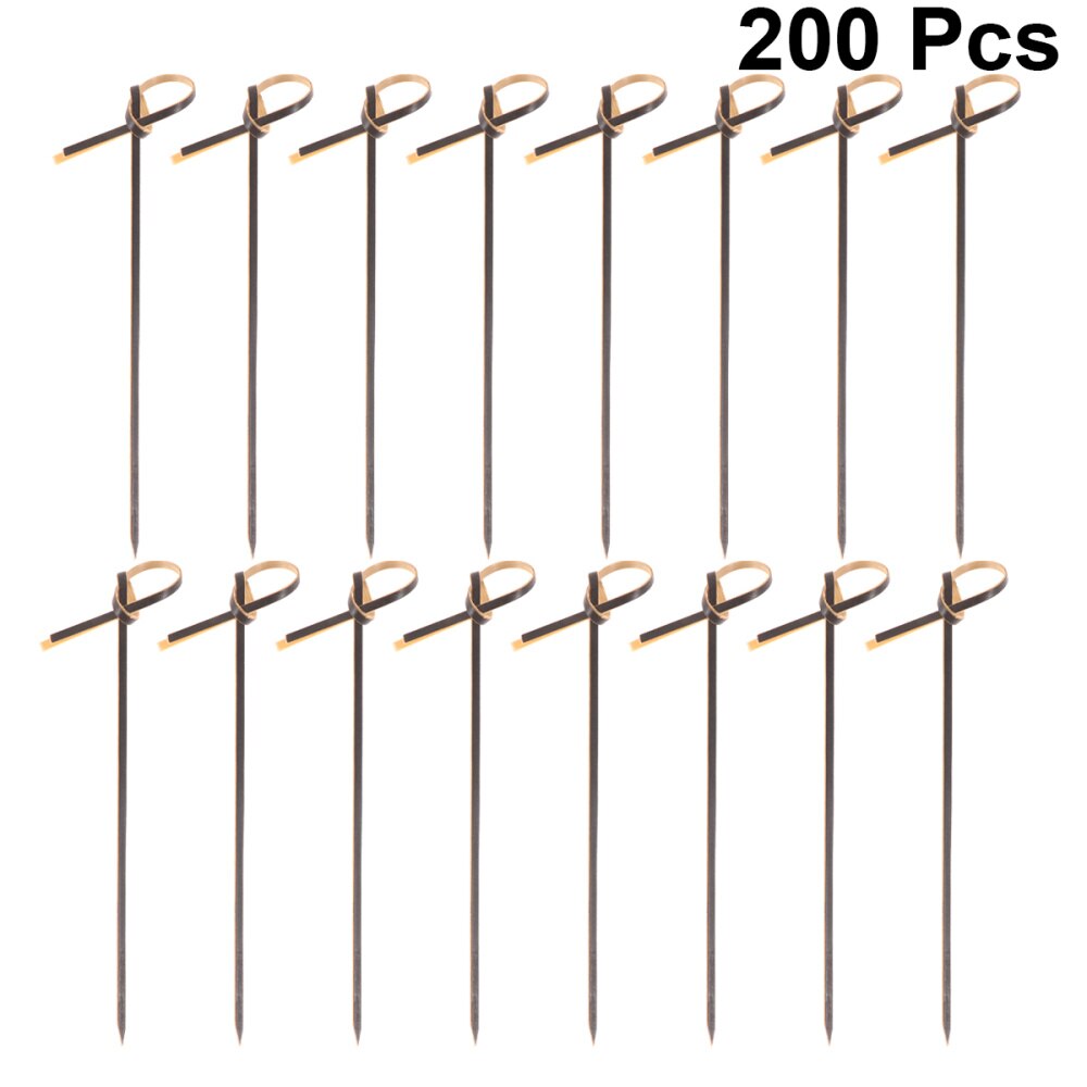 200 Pcs 10.5Cm Wegwerp Dikker Cocktail Picks Knoop Bamboe Fruit Voorgerecht Drinken Voedsel Picks Sticks Feestartikelen (Zwart)