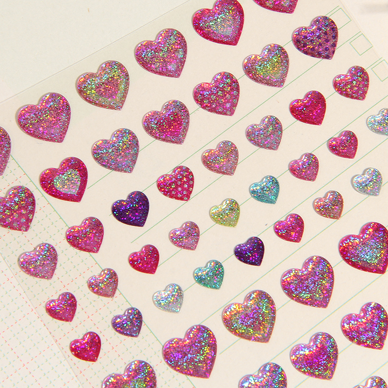 Colorido corazones brillantes estrellas gota de cristal pegatinas 3D Scrapbooking Diy diario adhesivo de papelería hoja Deco