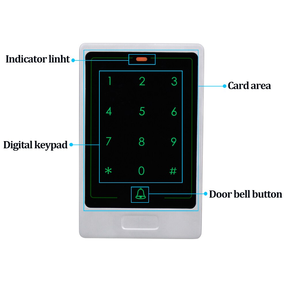 DIYSECUR Waterproof Metal Case Touch Button 125KHz Rfid Card Reader Door Access Controller System Password Keypad C20