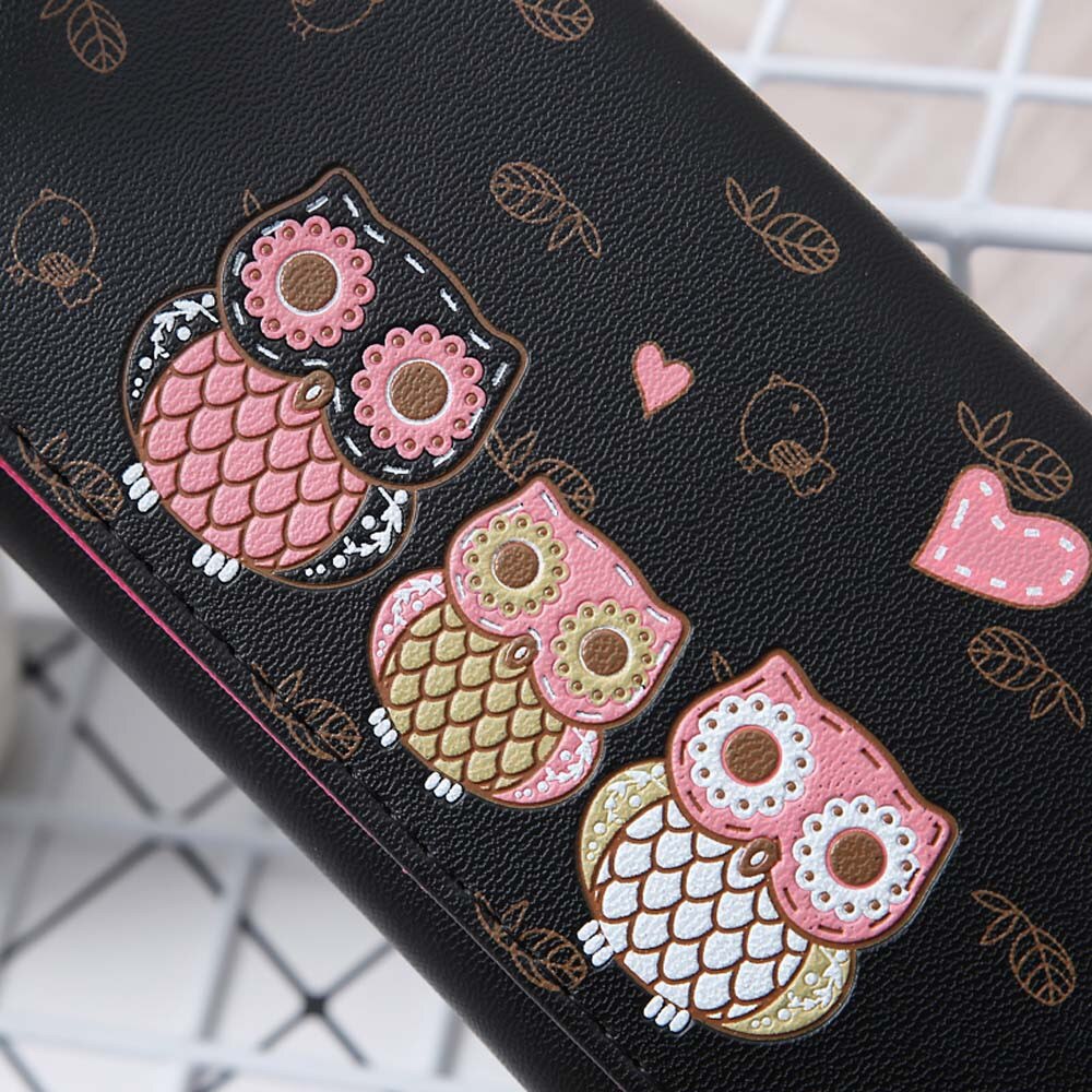 Women Simple Retro Owl Printing coin purse leather women wallets with Long Wallet coin pocket bag credit card