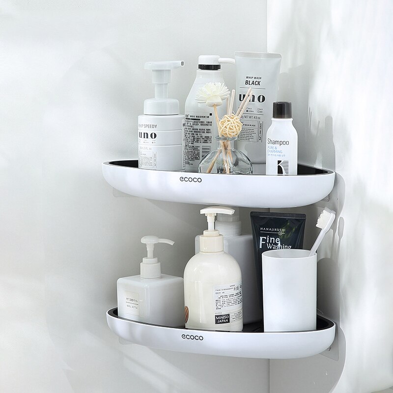 Ecoco Wall Mounted Bathroom Shelf Wall Free Punching Storage Shelves Shampoo Towel Rack Bathroom Accessories Kitchen Organizer