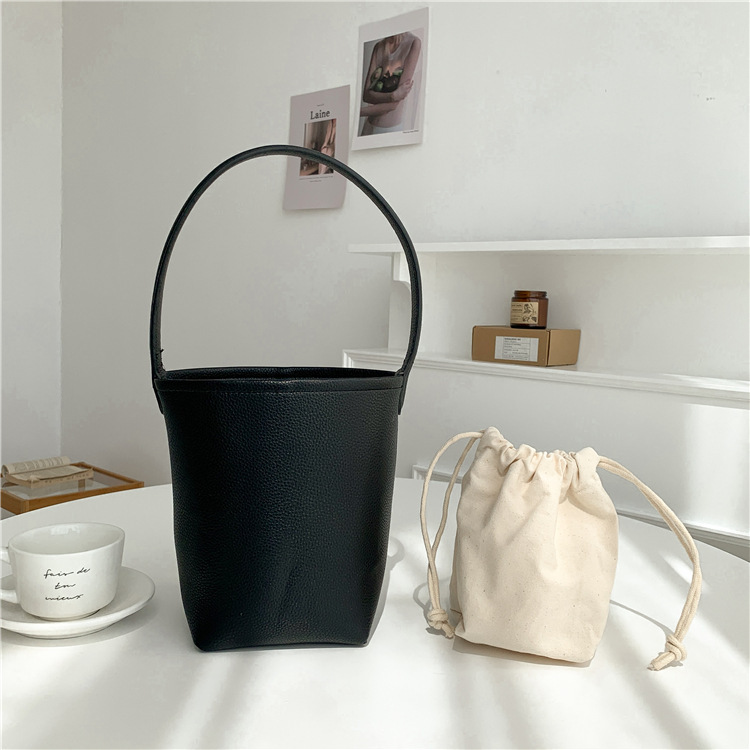 Bolso casero para mujer, bolso Retro de cuero suave portátil 2025, bolso de cubo que combina con todo, bolso de hombro para ir al trabajo, bolsos y bolsos: Negro