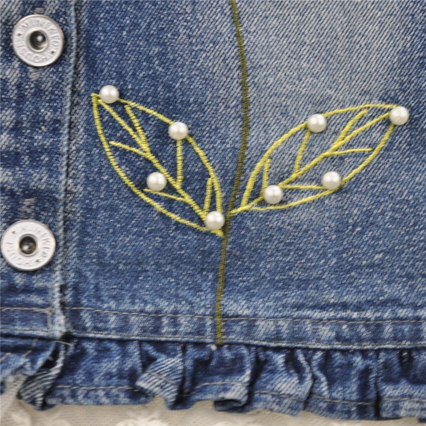 Girls 3D Flower Pearl Lace Denim vest embroidered waistcoats kids jeans vests children spring autumn sleeveless coat