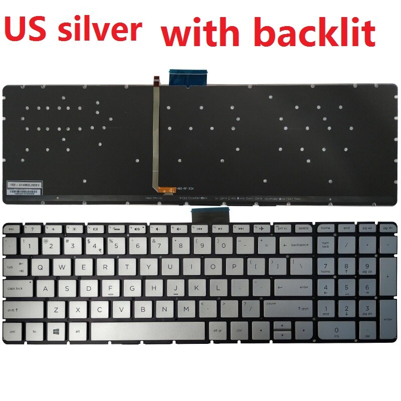 Clavier d&#39;ordinateur portable US/UK/LA/SP/FR pour HP Pavilion 15-AK 15-BC 15z-ab 17-U 17T-U 17-ab 17-G 17-W TPN-Q174 TPN-Q172 15-AR: US silver  backlit
