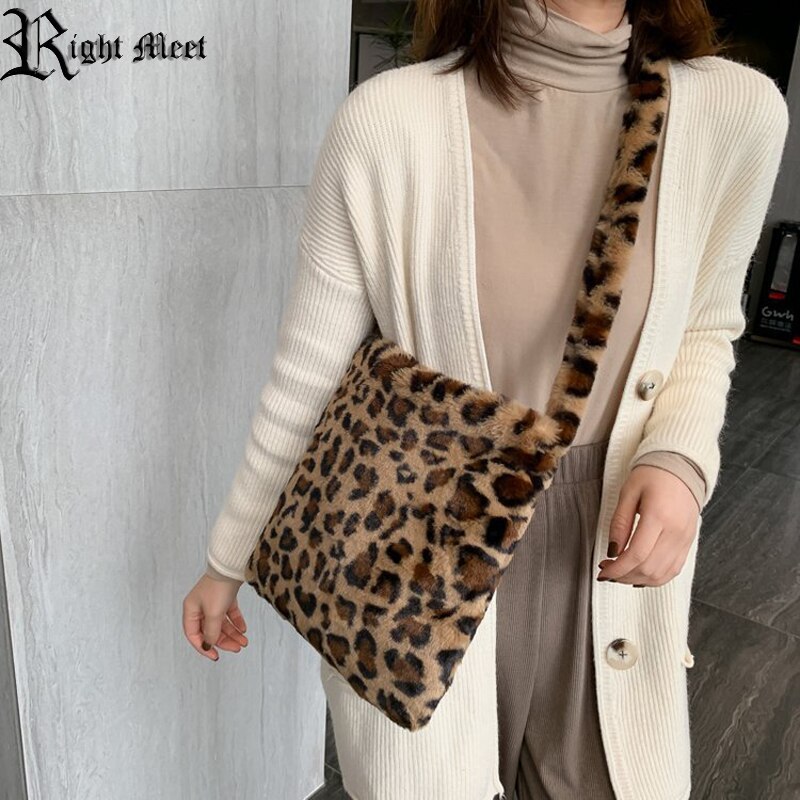 Bags for Women Leopard Print Crossbody Plush Soft Casual Shoulder Messenger Fluffy Female Handbag