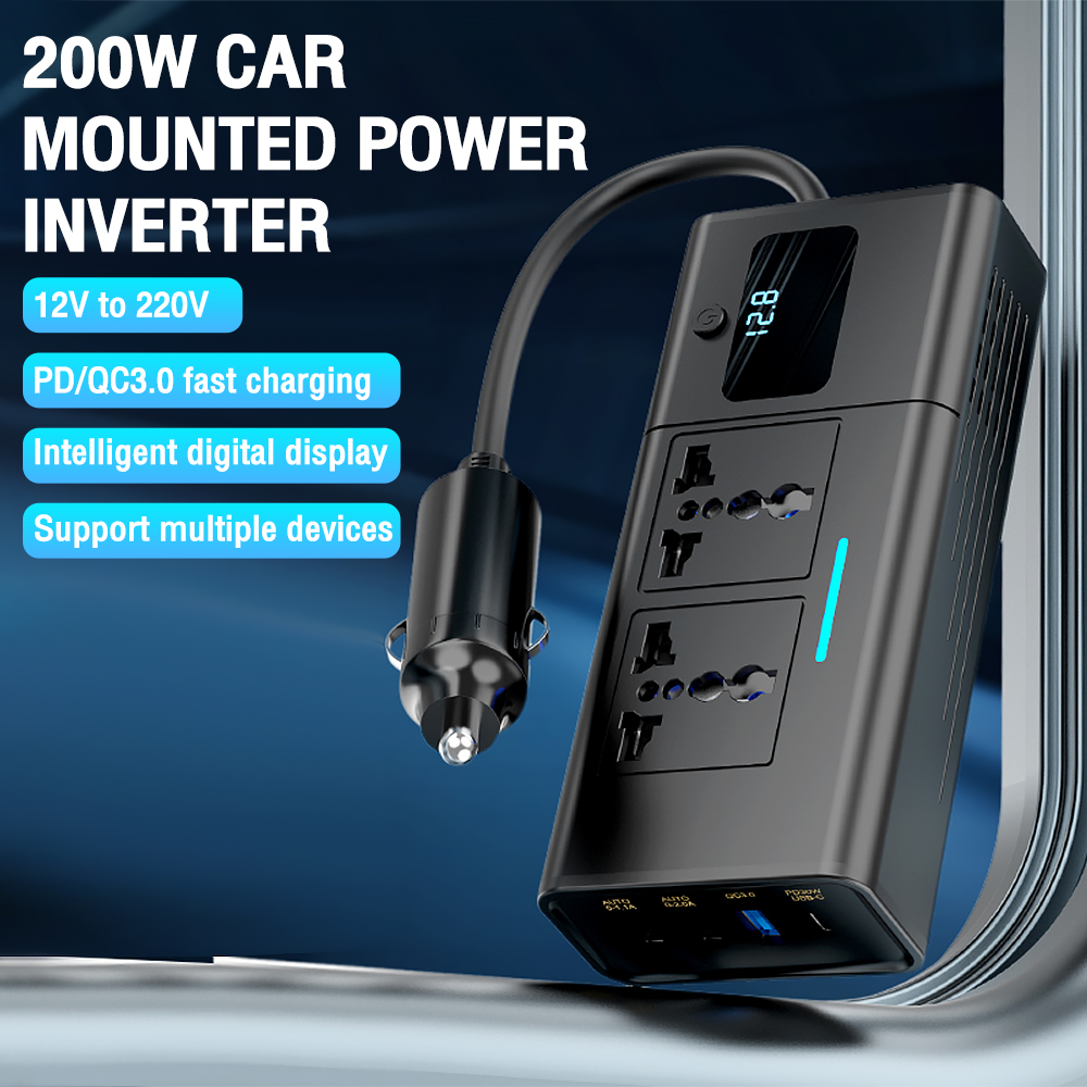 1 st multifunctionele auto 220 v omvormer 12 tot 220 spanningsomvormer 200 W voor 12 V voertuigen