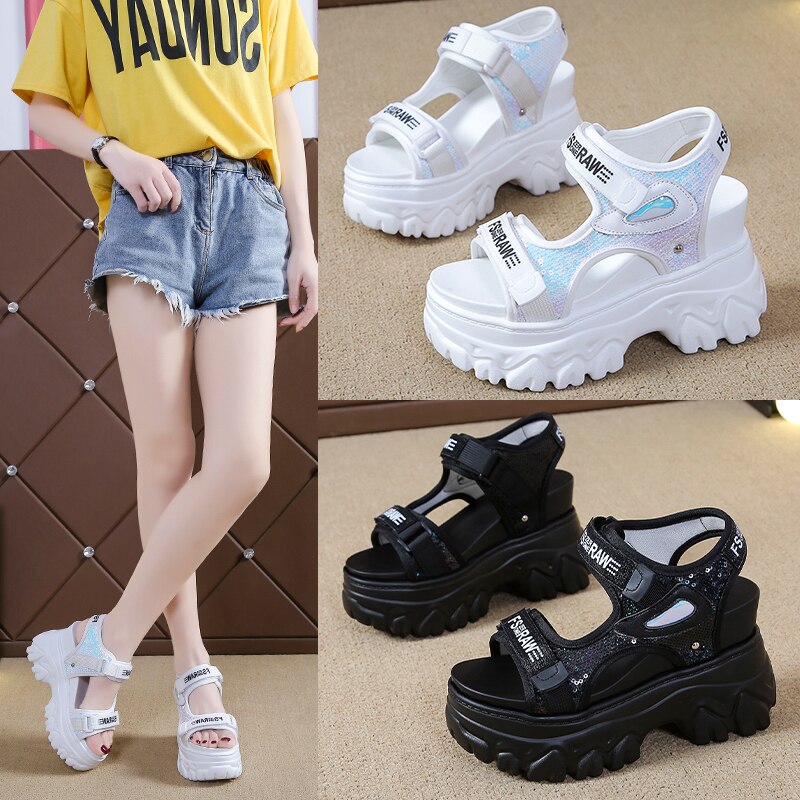 Sandalias deportivas de suela gruesa para mujer, zapatos de plataforma ligeros de suela suave con velcro, novedad de verano de