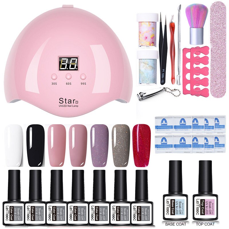 Neglesæt uv led lampe tørretumbler negle gel lak kit farverigt soak off uv gel værktøj sæt negle stickers til nail art gør det selv værktøjer