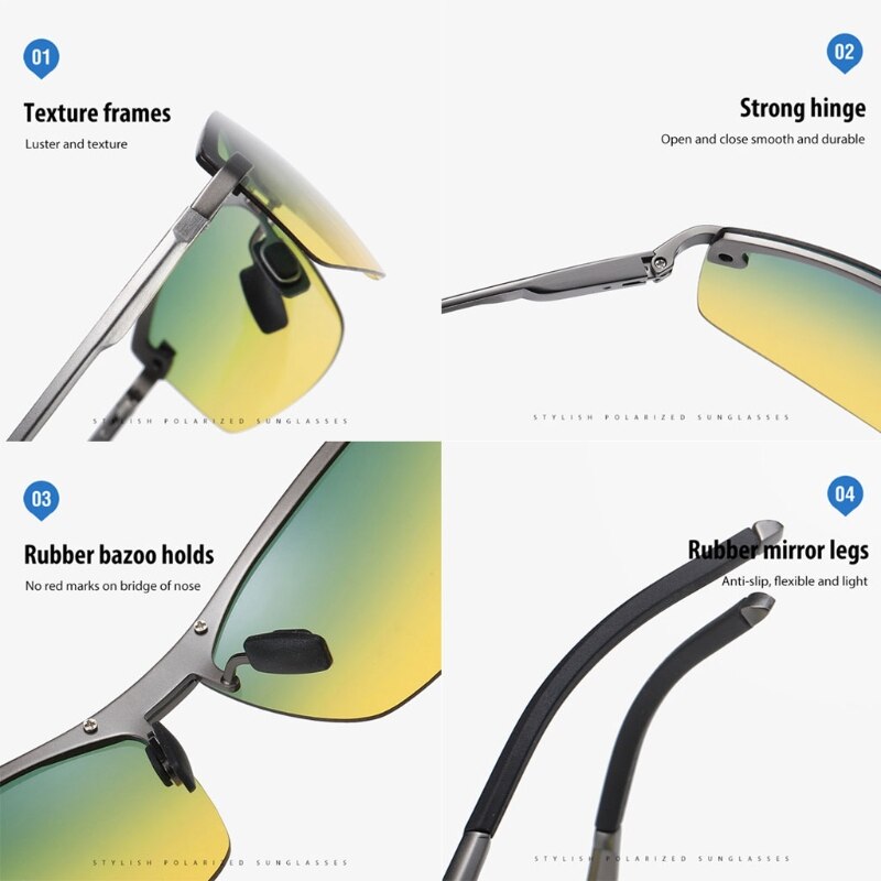 Gafas de sol de visión nocturna para hombre, lentes HD transparentes antideslumbrantes, polarizadas de día, de cobre y tinte amarillo, para conducción nocturna