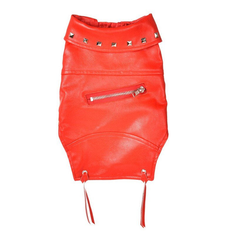 Veste en cuir à la pour chiens et chats, manteau de vêtements chauds pour animaux de compagnie, tenues pour Chihuahua, chiot, chaton, automne et hiver: Rouge / XS