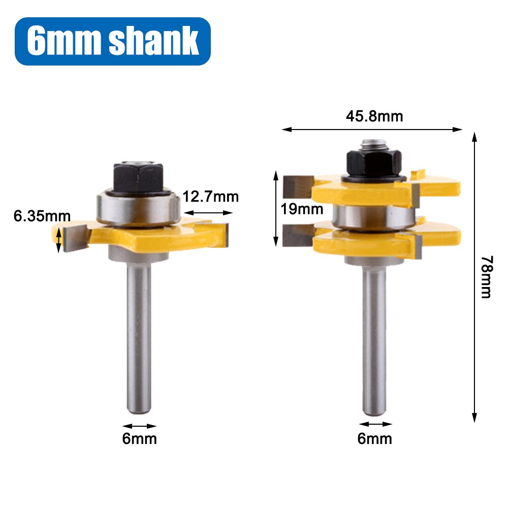 Dizainlife 2 Pcs 6/8Mm Schacht Hout Frees Frees Set Tong & Groef Gezamenlijke Montage T-Slot Frees Houtbewerking: 6mm Shank