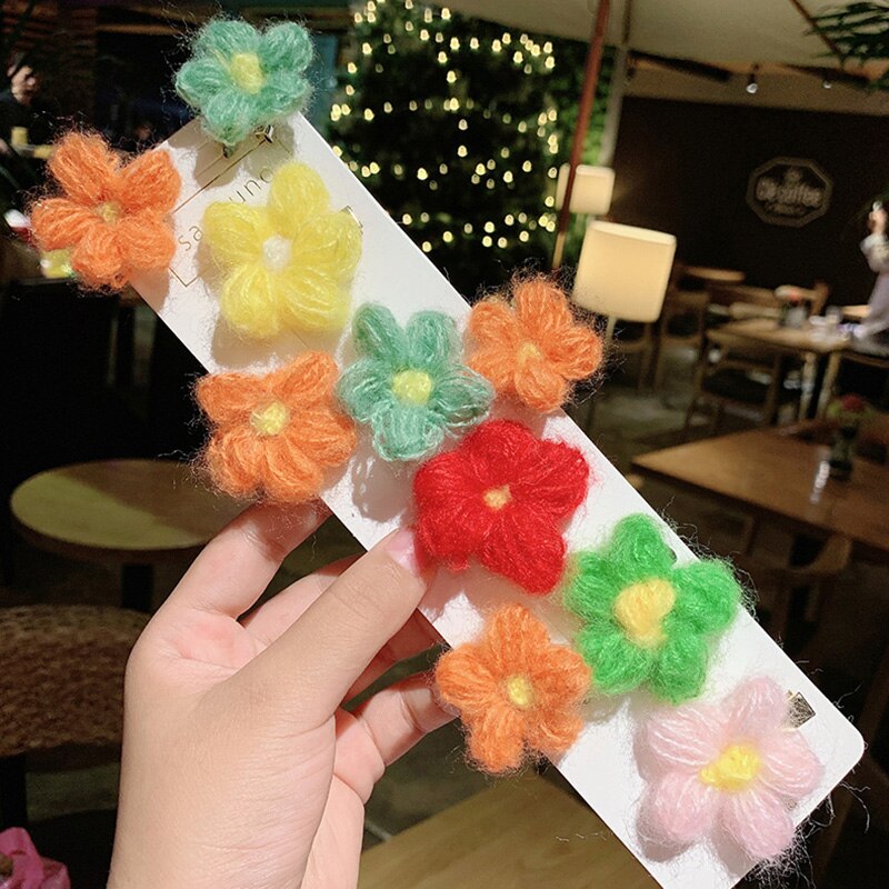 6 Stks/set Leuke Knit Bloem Baby Haar Clips Prinses Meisjes Bb Clip Pompom Kids Haarspelden Haarspeldjes Baby Haar Accessoires
