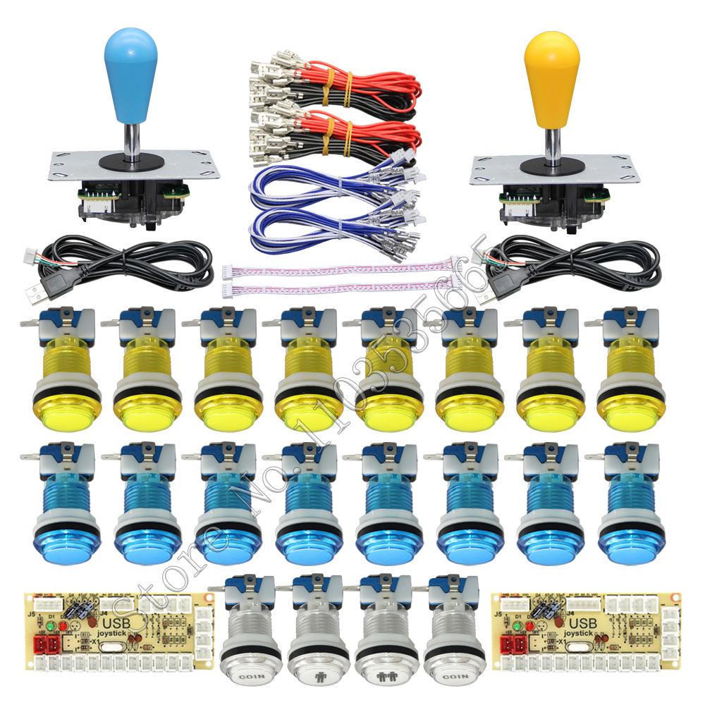 Gør-det-selv 2- spillers pc raspberry pi arkadespilsæt med led-trykknap amerikansk joystick usb-encoderkabler mame jamma-dele: Rød