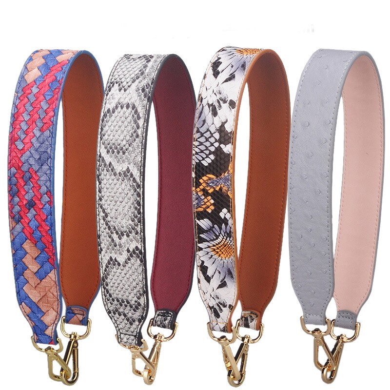 Serpentine Bag Belt snakeskin Print Bag Strap PU Leather Female Bag Handles Purse Strap Solid Color Gold Buckle Belt