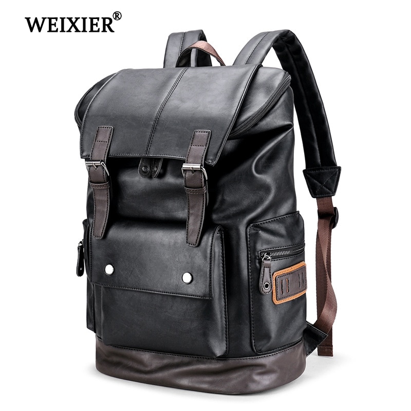 Mannen Rugzak Waterdichte Rugzak Mode Pu Leer Toevallige Reizen Schooltassen Pu Lederen Boekentassen Preppy Stijl