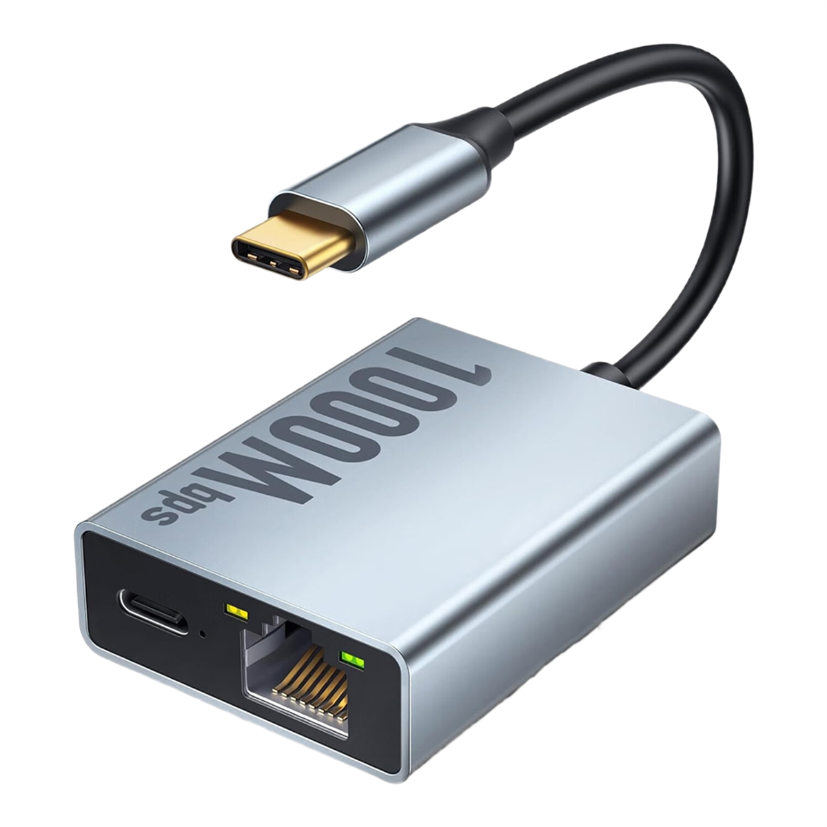 Adaptor ethernet a49t usb-c 2- în -1,  rj45 de rețea 1000 mbps pentru tv, plug and play, gri