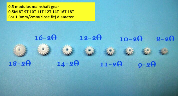 Diy plastic gear, DC motor 2mm/1.9mm shaft gear, 0.5 modulus mainshaft versnelling 0.5 m 8 t 9 t 10 t 11 t 12 t 14 t 16 t 18 t (elk 1 stuk = 8 stks)