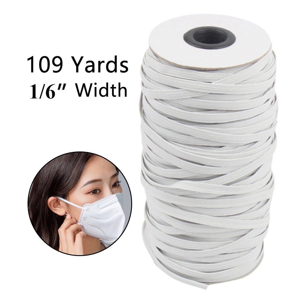 1/6“ Width 109yards Length Woven Flat Knitted Elastic Craft Sewing Elastic Cord Elastic Band Sewing Stretch Rope #T1P: White 
