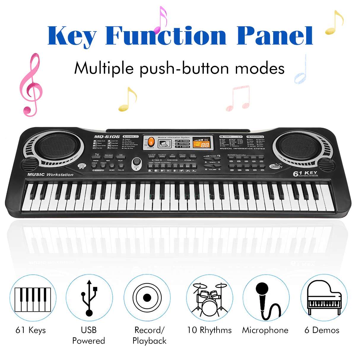 61 Toetsen Digitale Muziek Elektronische Toetsenbord Elektrische Piano Standaard Toetsenbord Met Microfoon Prachtige Muziek Intelligentie Speelgoed