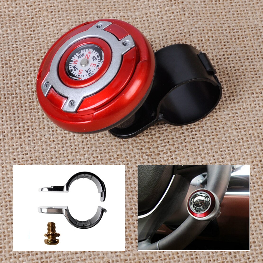 Beler 2in1 volant de voiture poignée assistée bouton de poignée boule de puissance et boussole de Navigation