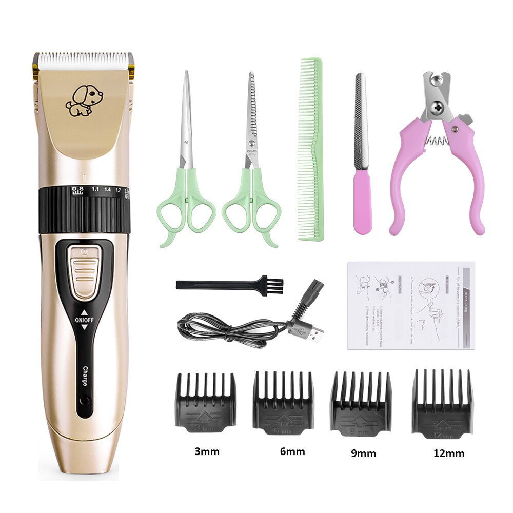 Hond Haar Trimmer Oplaadbare Grooming Scheerapparaat Professionele Scheerapparaat Set Elektrische Shear Tondeuse Hond Haar Snijder: Set C Gold