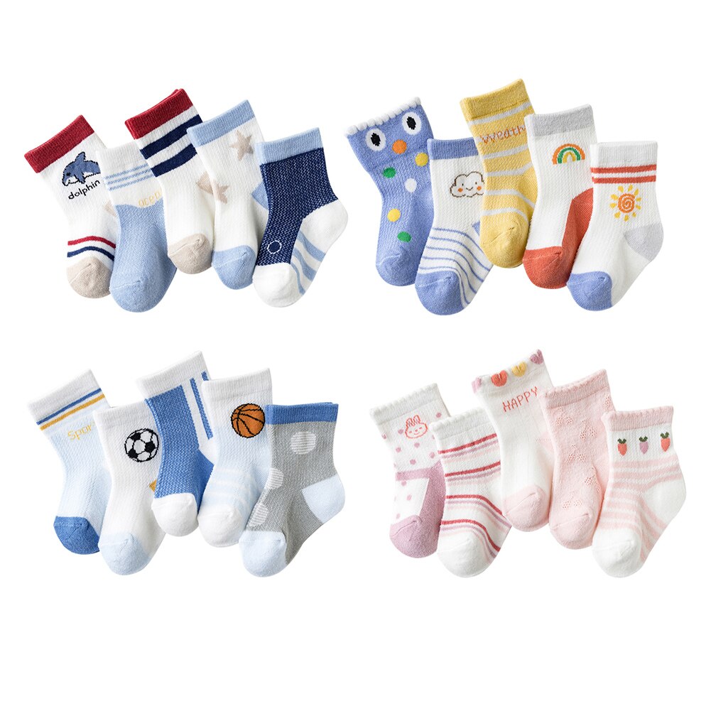 5 pz/set calzini da ragazzo a metà tubo da 0 a 6 anni calzini antiscivolo per bambini in cotone per bambini calzini Unisex traspiranti primavera autunno
