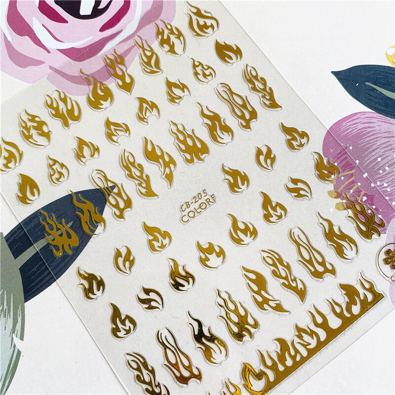 Cb -205 sort og hvid guld og sølv flamme,blaze 3d bag lim negle mærkat negle mærkat negle dekoration negle kunst negle ornament: Cb -205g