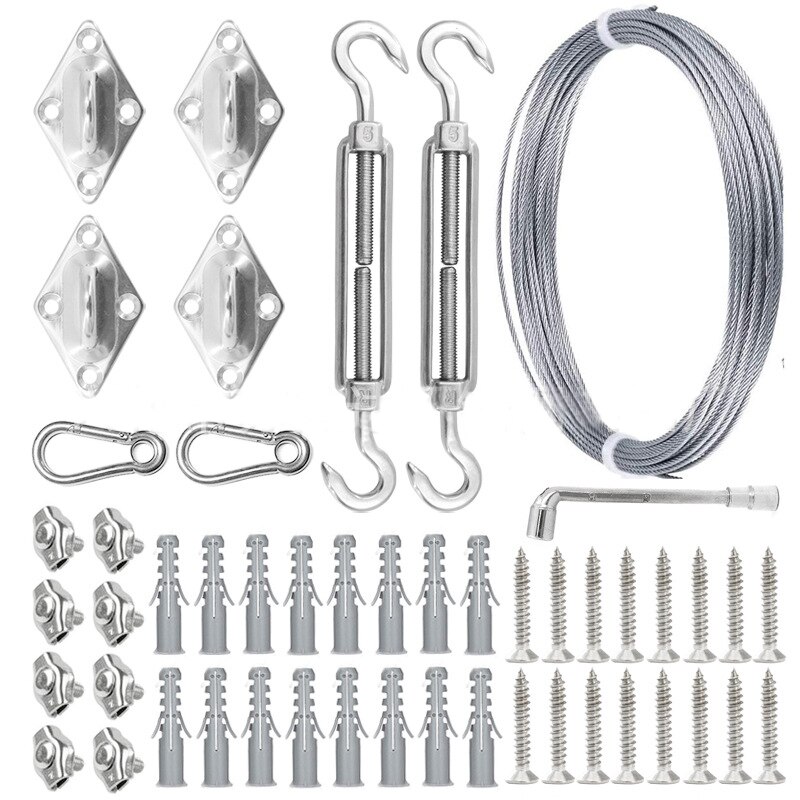 50Pcs 11 Set 5M 5mm Stainless Steel Clothesline Wire Rope Kit Square Four-corner Buckle Turnbuckle Screws