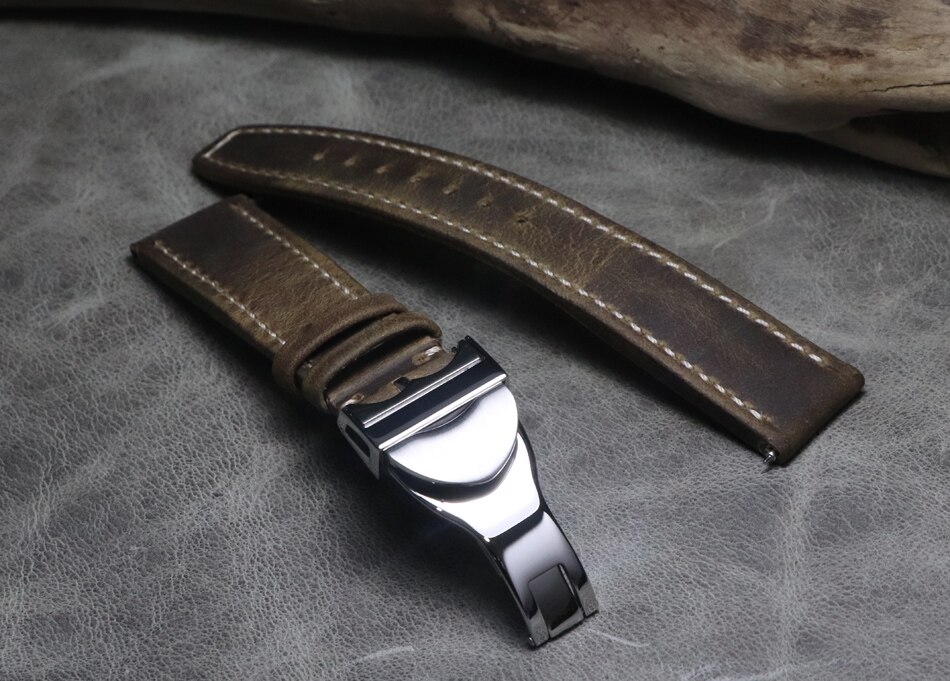 Bracelet de montre Vintage marron fait main en cuir de cheval fou 20mm 21mm 22mm bracelet de montre en cuir de veau véritable pour IWC