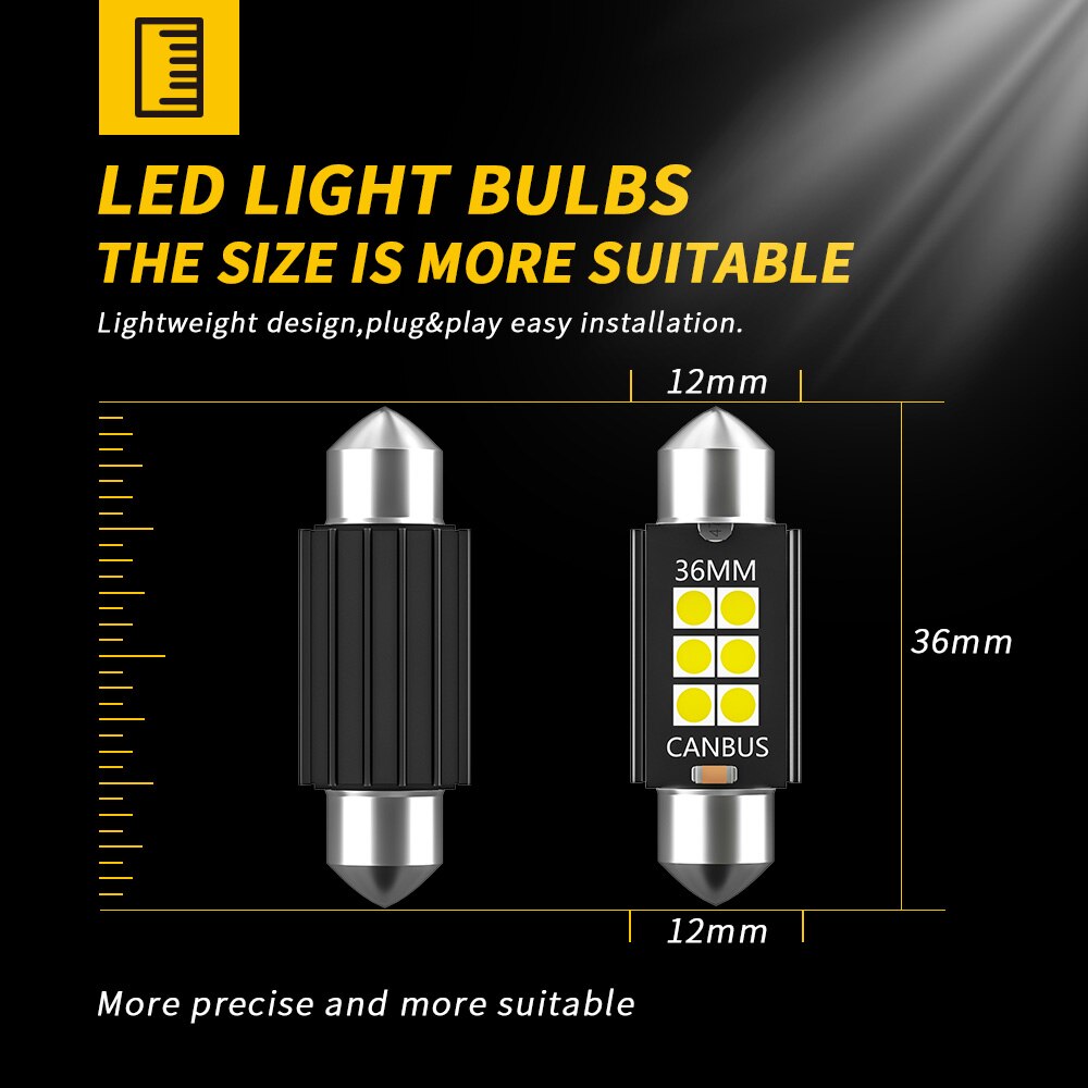 Dxz 10 stk  c5w led pærer canbus festoon -31mm 36mm 39mm 41mm 3030 chip  c10w ingen fejl bil interiør kuppel lys læselys 12v/24v