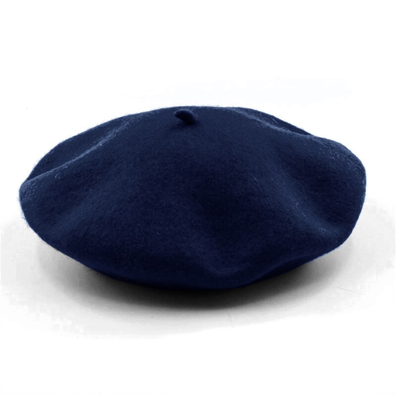 Kvinder uldfilt baret varm fransk klassisk beanie slouch baskisk ensfarvet dame kunstner hat kasket tam multi farver: Flåde