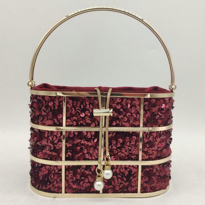 Boutique De Fgg Bling Lovertjes Vrouwen Metalen Emmer Clutch Handtassen Chain Schouder Crossbody Tassen Party Cocktail Avond Purse Bag: MIL1290-WRED