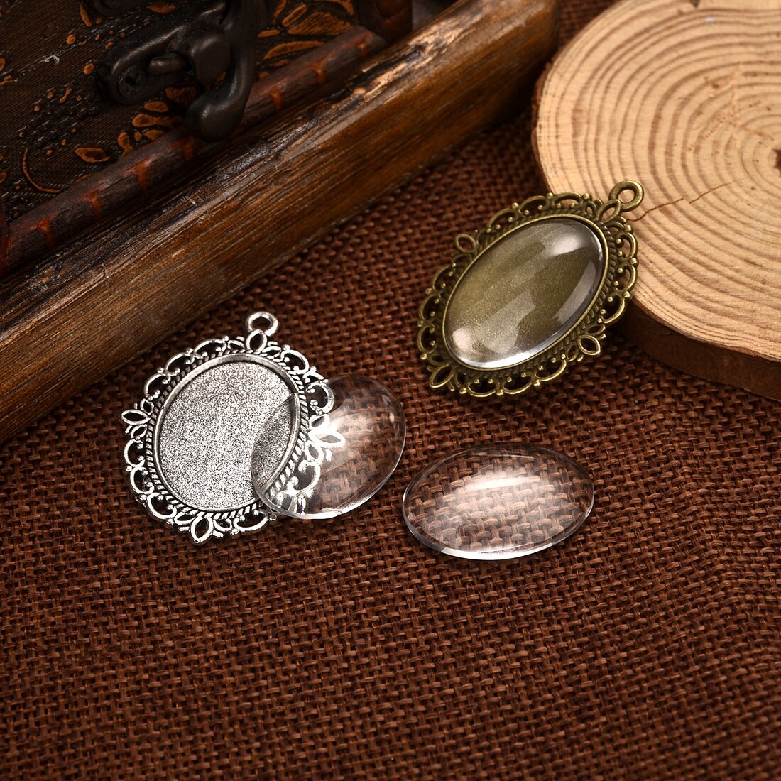 40pcs Oval Pendant Base Setting Glass Cabochons 18x25mm Cameo For DIY Jewelry Making Pendants Blank Tray Bezels