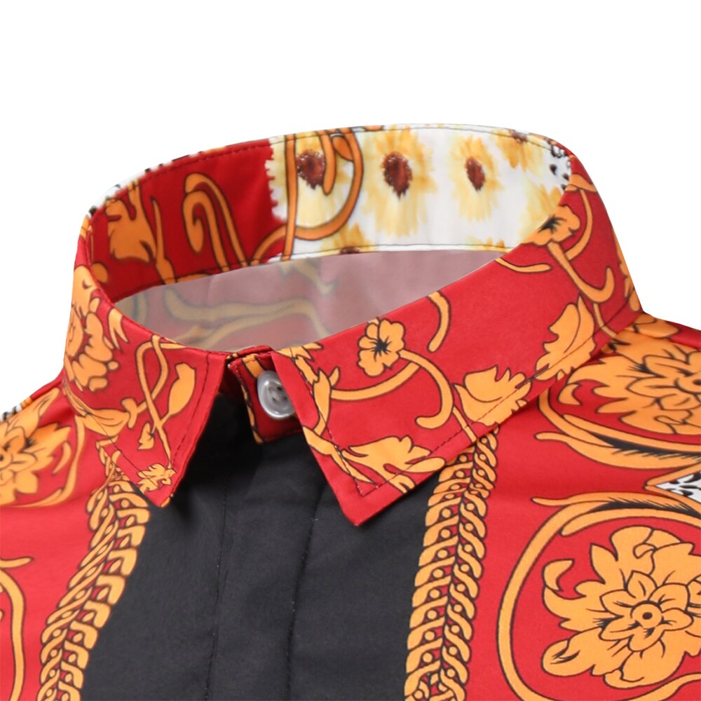 Royal print rød skjorte mænd luksus afslappet camisas hombre manga larga business formelle slanke herre kjole skjorter