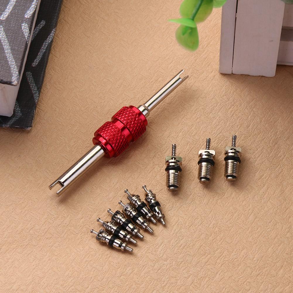 Universal Auto Car A/C Air Conditioning System Repair Kit 9pcs Car Air Conditioner Valve Core With 1pcs Wrench Removal Tool