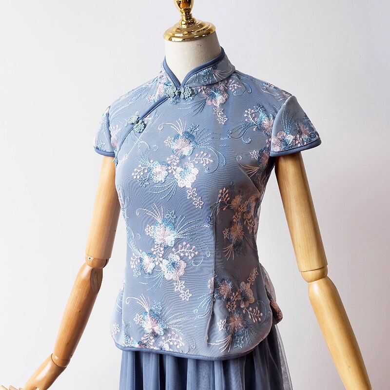2 kpl/setti puolihihainen brodeeraus vintage moderni perinteinen satiinikiinalainen mekko qipao cheongsam naisten juhlamekot