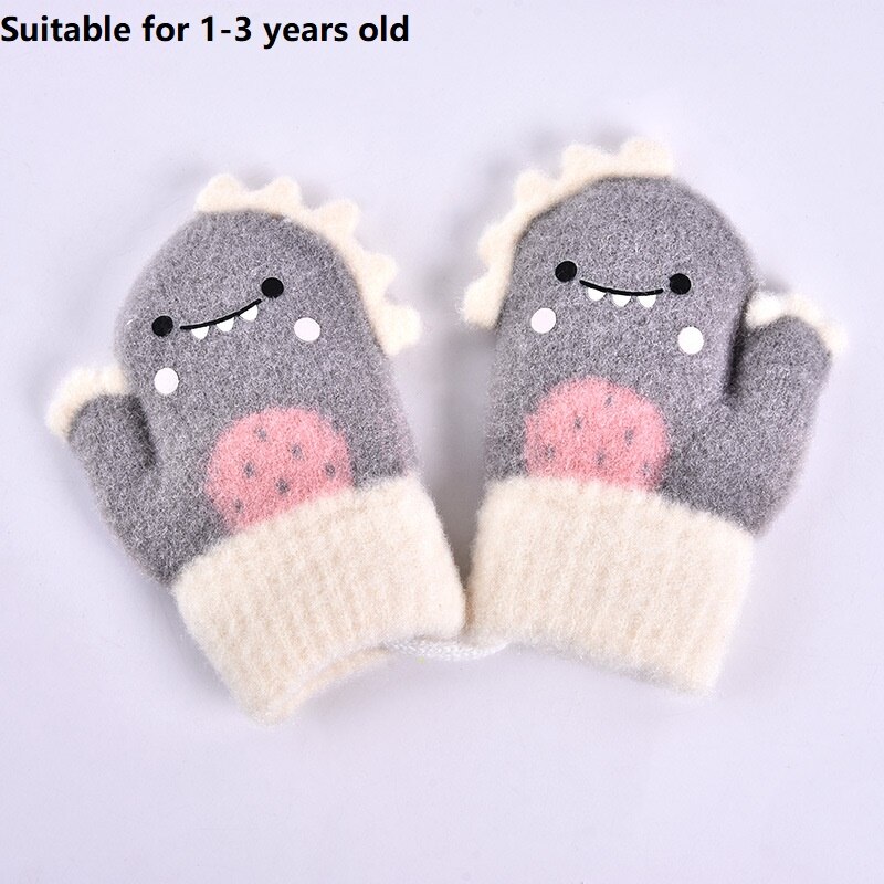 Manopla de piel de conejo para niños, mitones de punto gruesos y cálidos para bebés de 0 a 2 años, guante de invierno con cuello colgante, guantes suaves para bebés: S-Grey