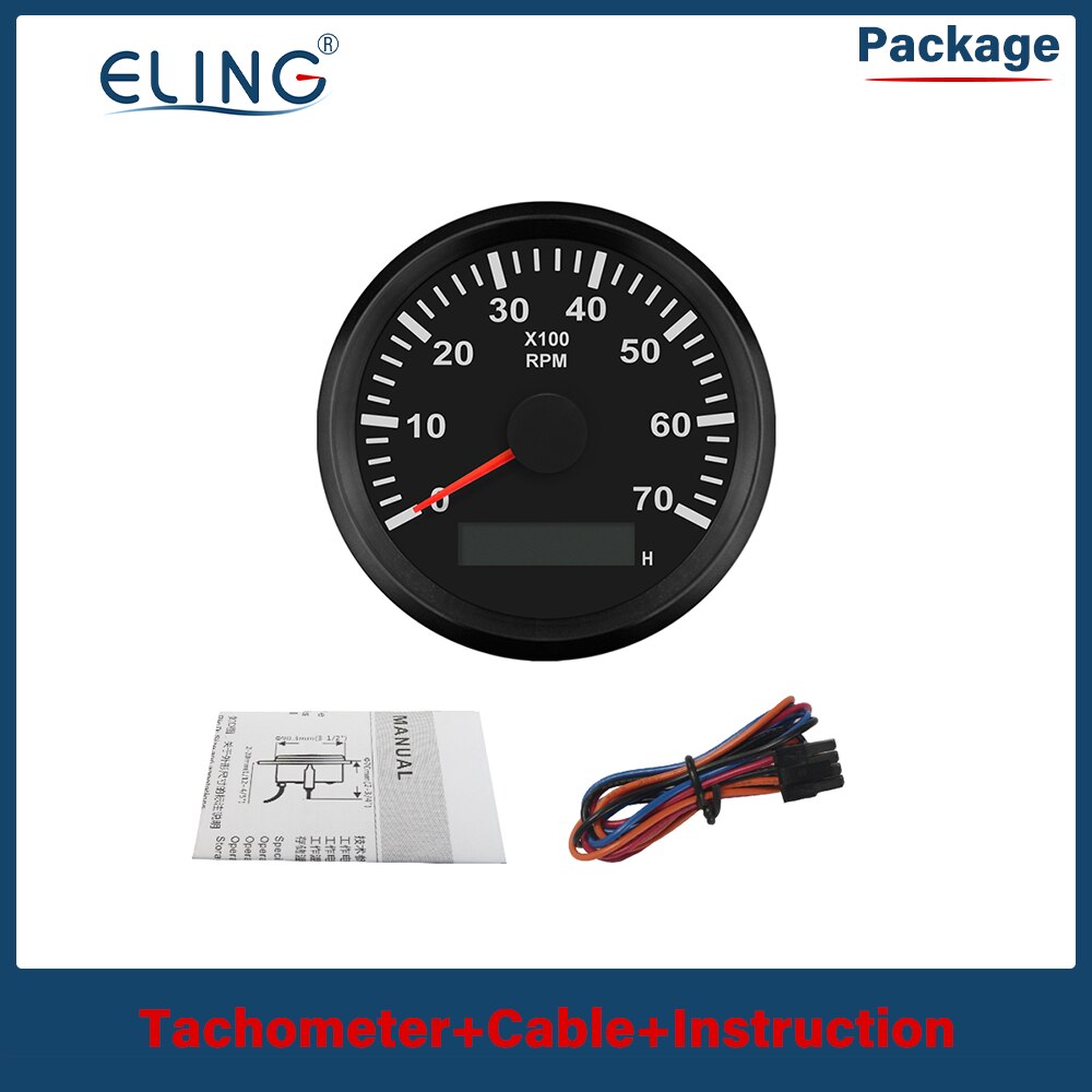 ELING RPM Tacho Tachometer REV Counter with Hour meter 85mm 12V 24V with Backlight: 7K-BN