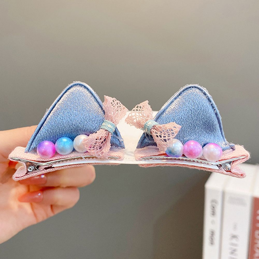 Pinzas para el pelo de felpa con forma de orejas de gato para niños, horquillas con lazo para bebé, accesorios para el cabello, accesorios para fotos, horquillas de bola de felpa: C